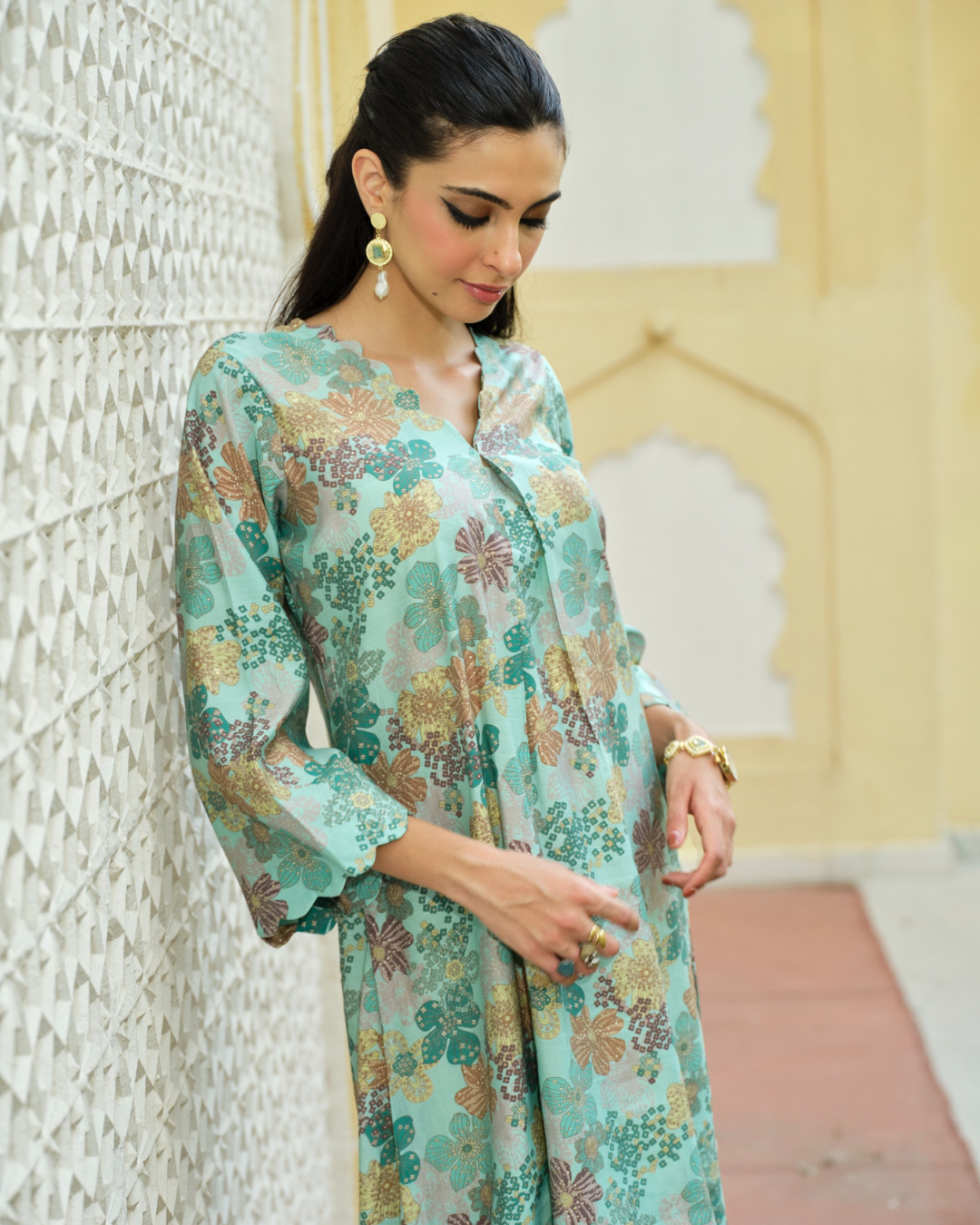 Seafoam Garden Floral Kurti Set