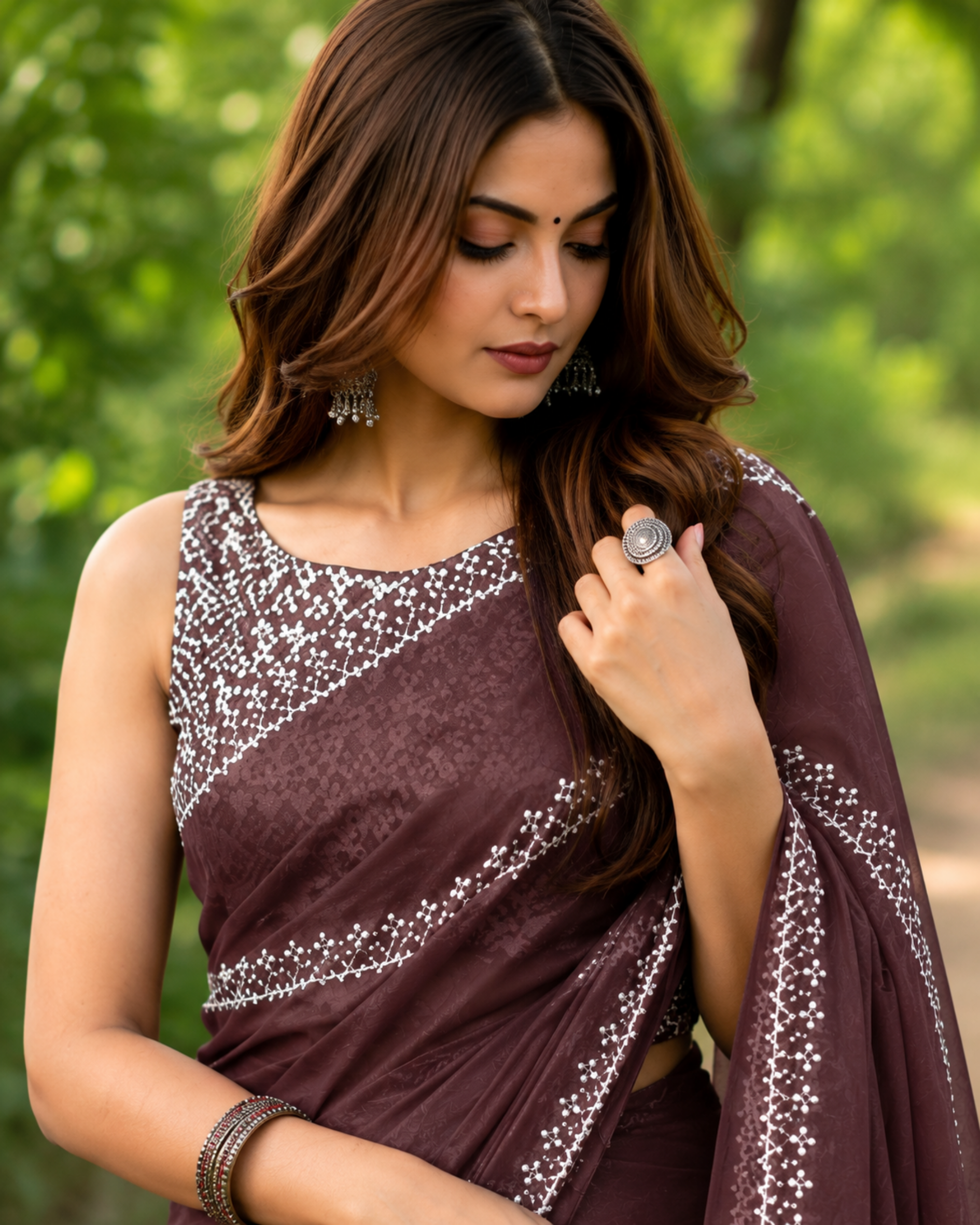 Mocha Elegance Chanderi Saree