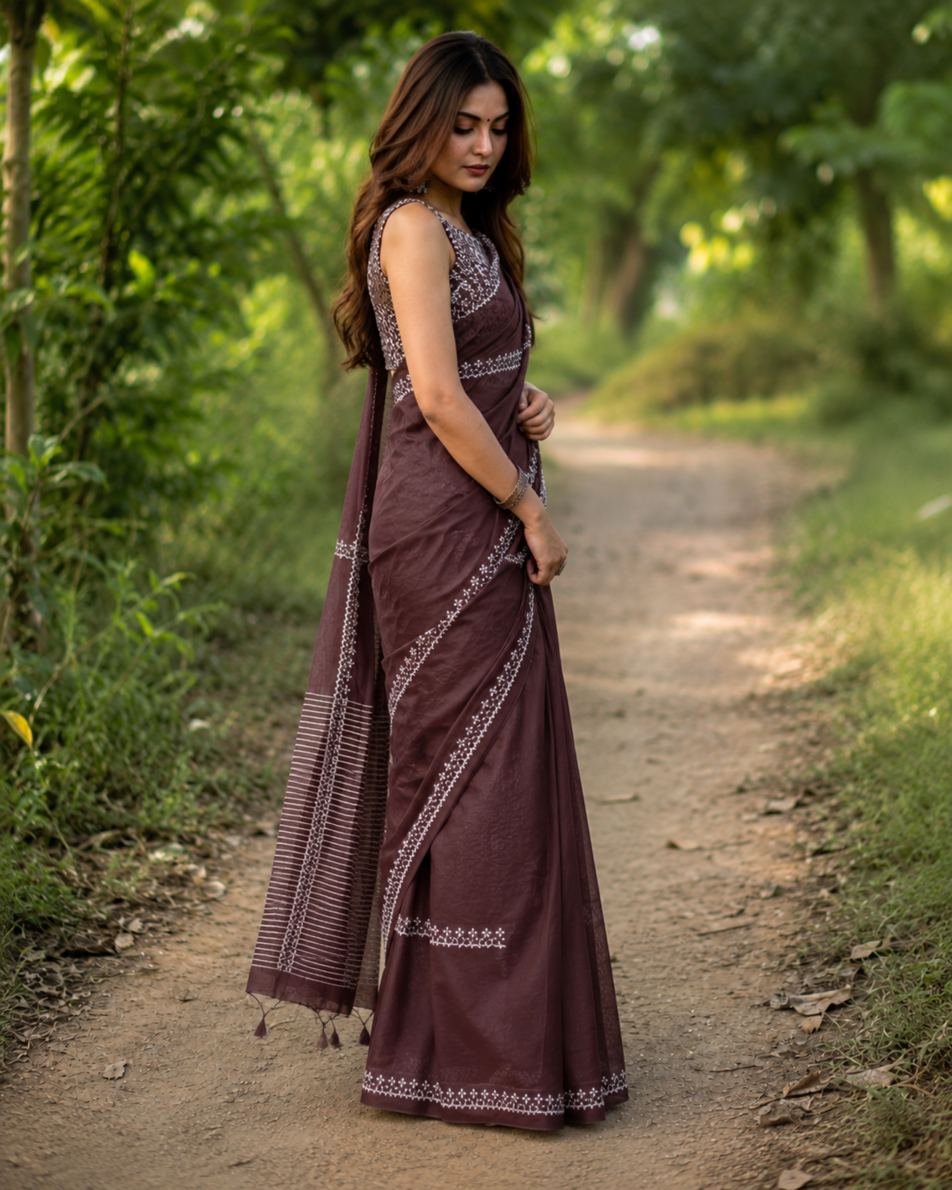 Mocha Elegance Chanderi Saree