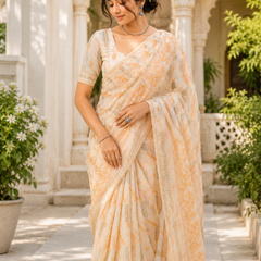 Ivory Peach Chanderi Saree