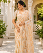Ivory Peach Chanderi Saree