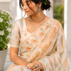 Ivory Peach Chanderi Saree
