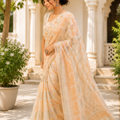 Ivory Peach Chanderi Saree