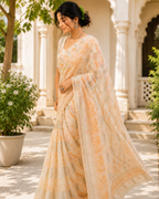 Ivory Peach Chanderi Saree