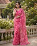 Rose Pink Chevron Printed Georgette Saree