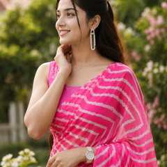 Rose Pink Chevron Printed Georgette Saree