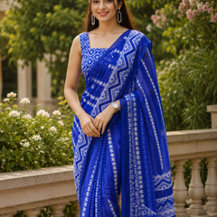 Royal Blue Printed Saree