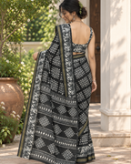 Charcoal Black Batik Bandhani Chanderi Saree