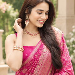 Rani Pink Royal Bandhani Brocade Premium Silk Saree