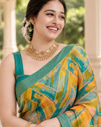 Teal Amber Abstract Mosaic Saree