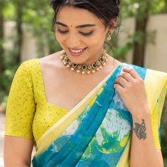 Aqua Marble Wash Floral Chanderi Saree