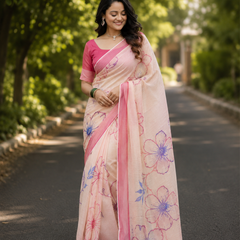 Blush Bloom Chanderi Saree