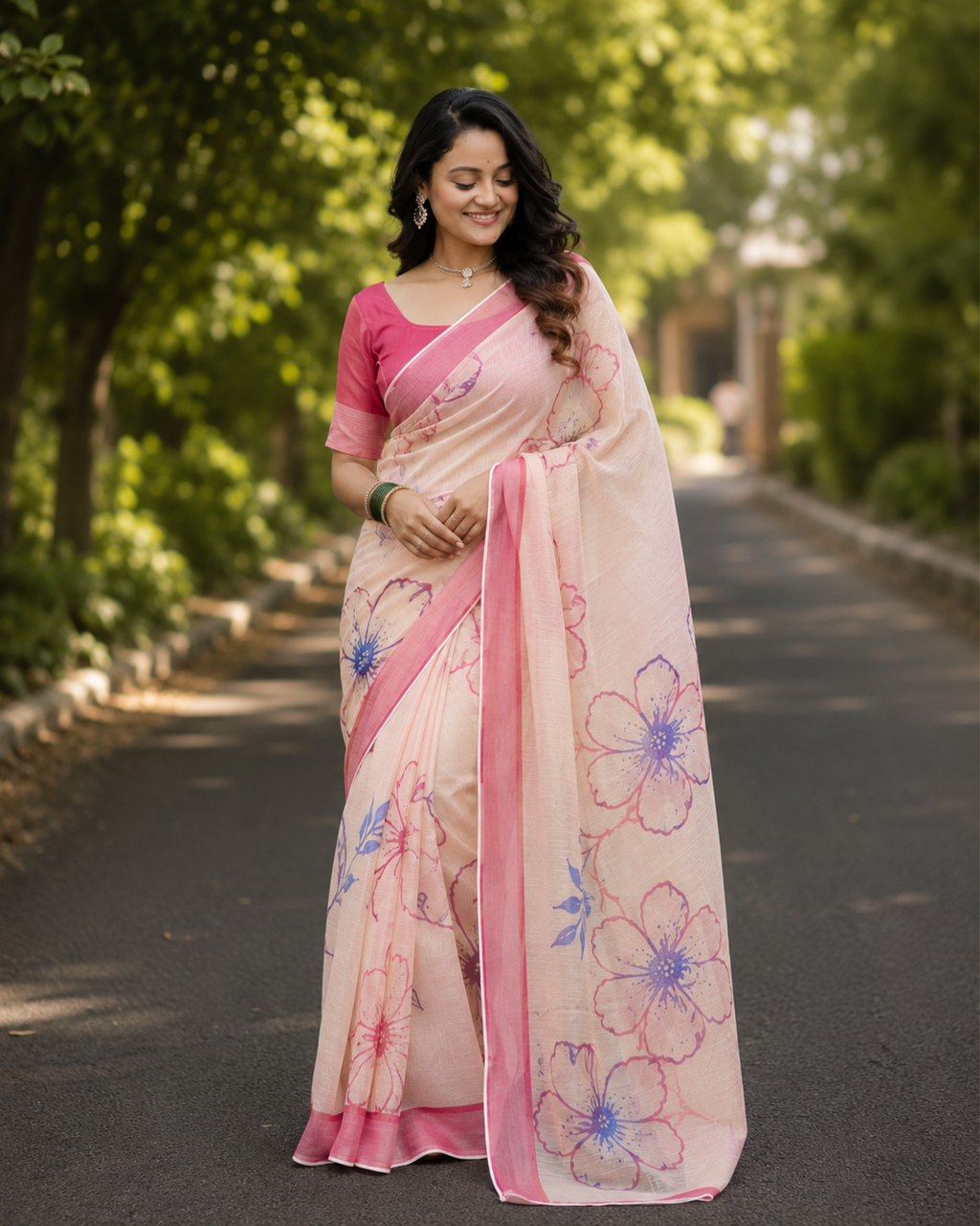 Blush Bloom Chanderi Saree