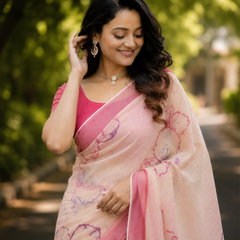 Blush Bloom Chanderi Saree