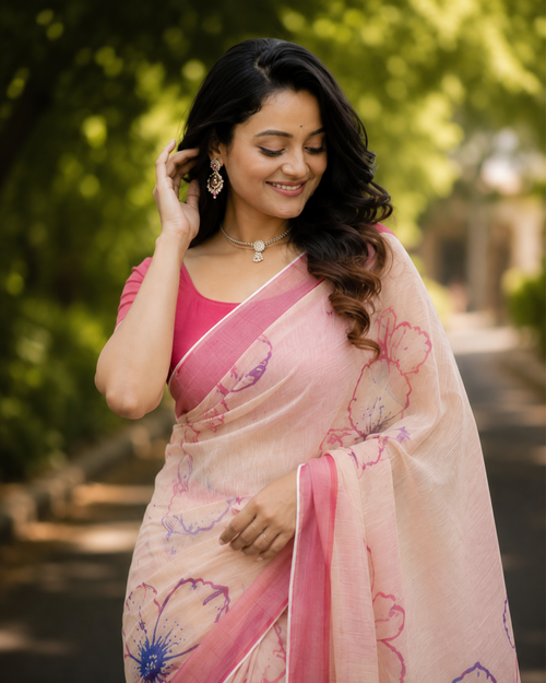 Blush Bloom Chanderi Saree