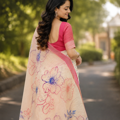 Blush Bloom Chanderi Saree