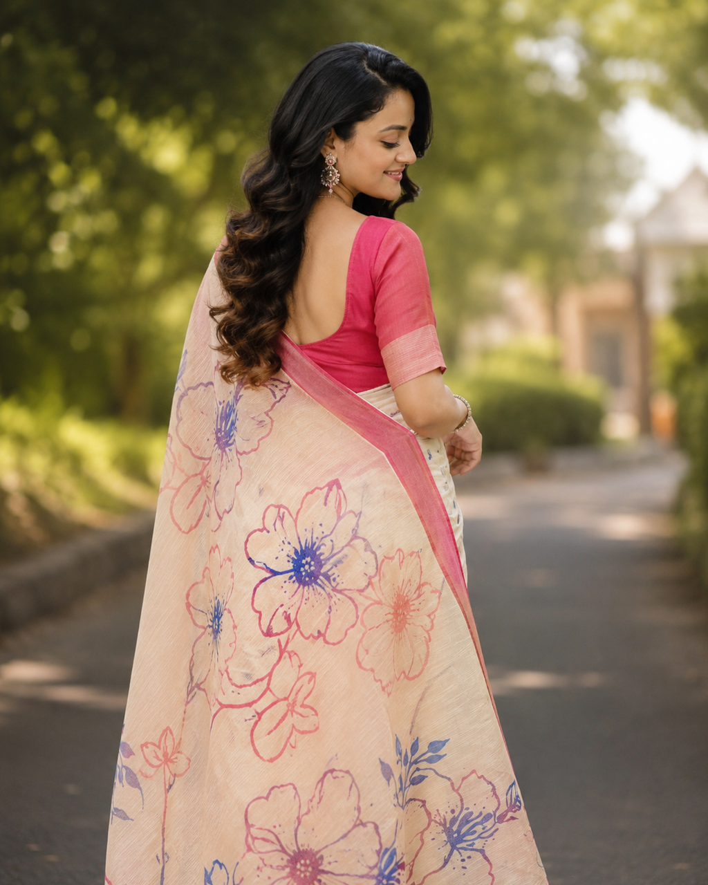 Blush Bloom Chanderi Saree