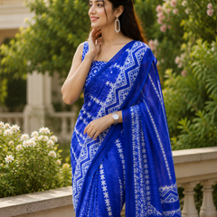 Royal Blue Printed Saree