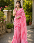 Soft Pink Dotted Stripe Georgette Saree