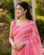 Soft Pink Dotted Stripe Georgette Saree