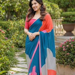 Teal Pink Contrast Saree