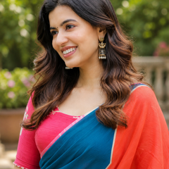 Teal Pink Contrast Saree