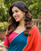 Teal Pink Contrast Saree