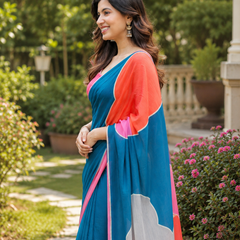 Teal Pink Contrast Saree