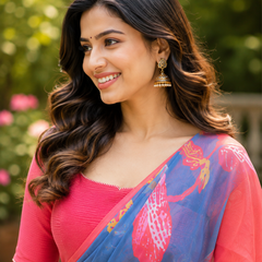 Floral Blue Pink Saree