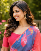 Floral Blue Pink Saree