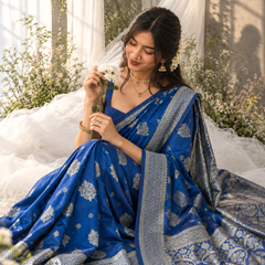 Royal Cobalt Zari Butti Banarasi Silk Saree