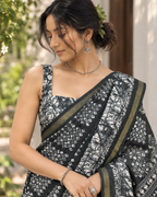 Charcoal Black Batik Bandhani Chanderi Saree