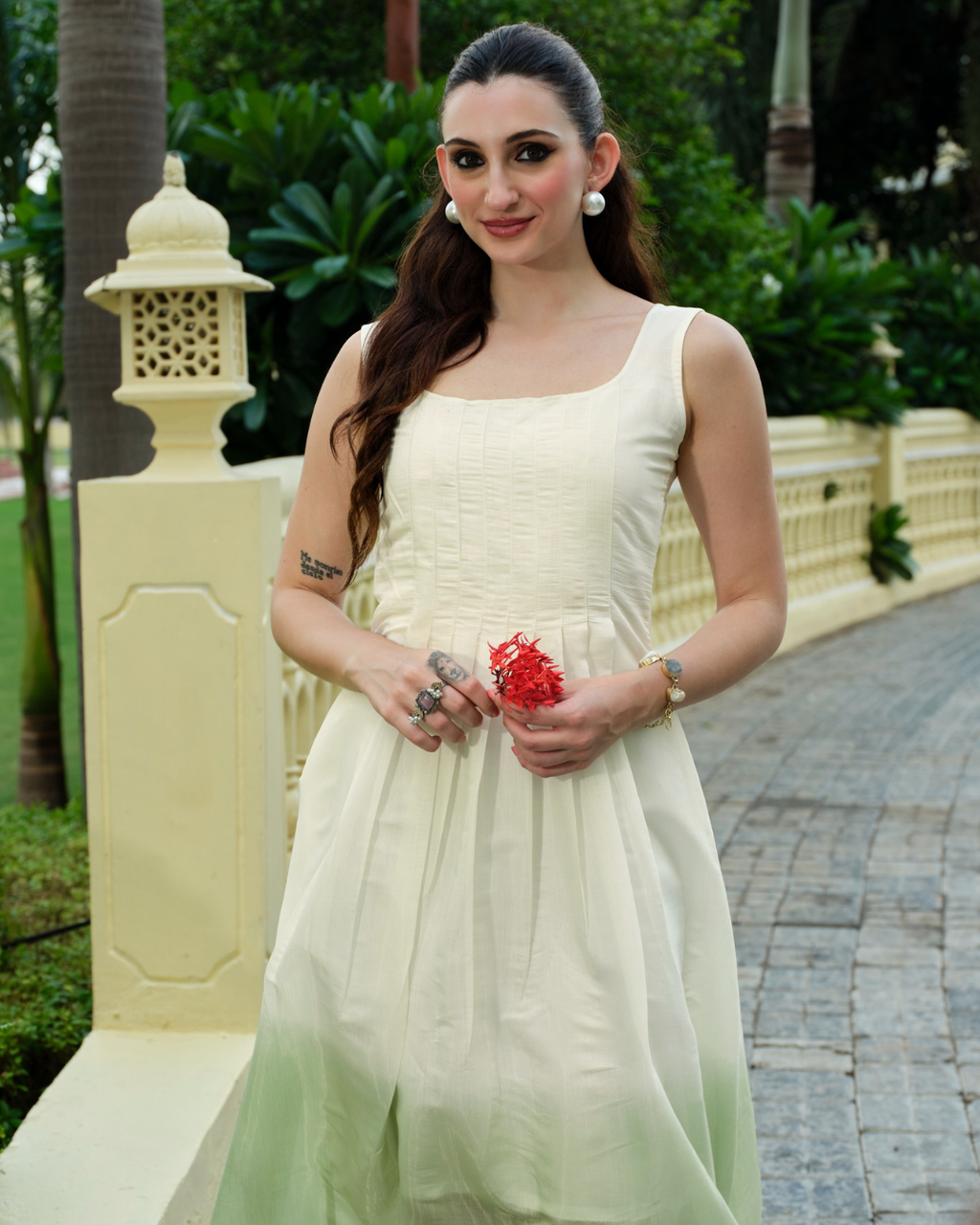 Pistachio Ombre Pleated Maxi Dress