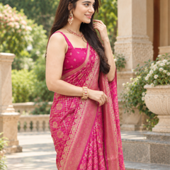 Rani Pink Royal Bandhani Brocade Premium Silk Saree