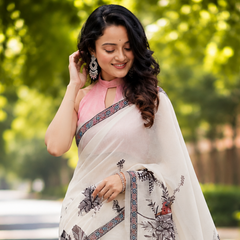 Ivory Botanica Chanderi Saree