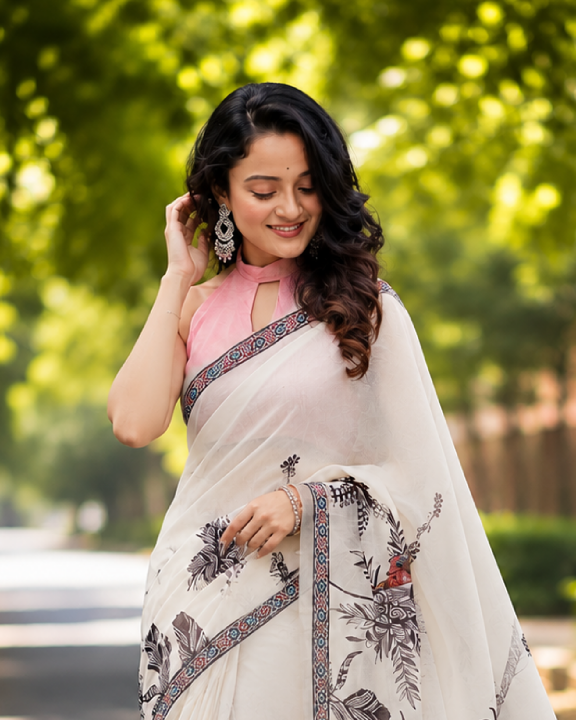 Ivory Botanica Chanderi Saree