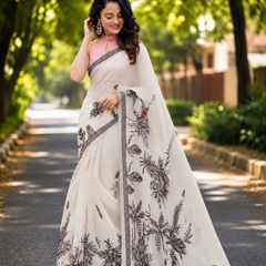 Ivory Botanica Chanderi Saree