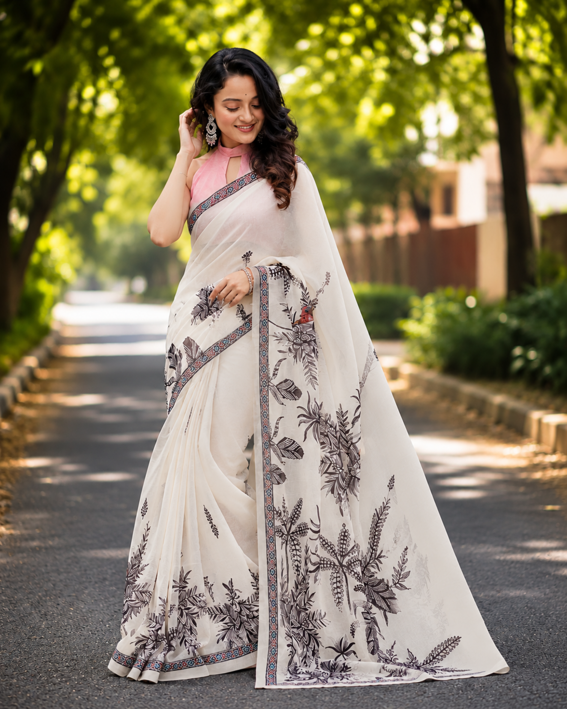 Ivory Botanica Chanderi Saree