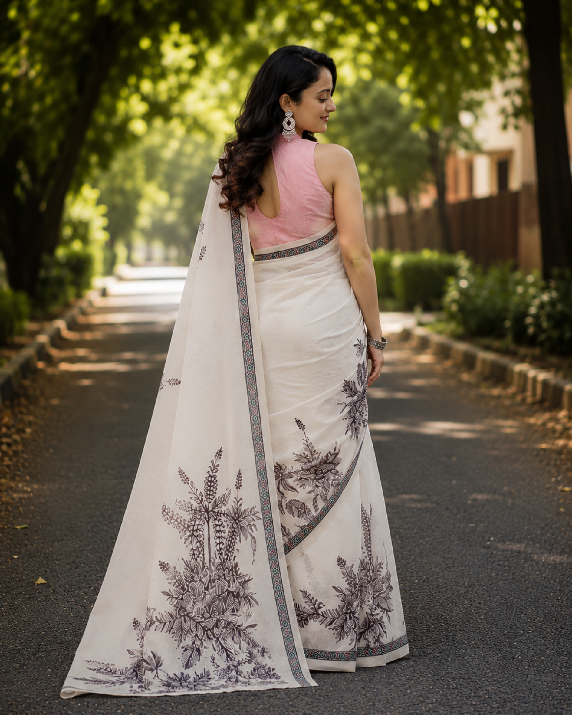 Ivory Botanica Chanderi Saree
