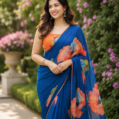 Royal Blue Floral Saree