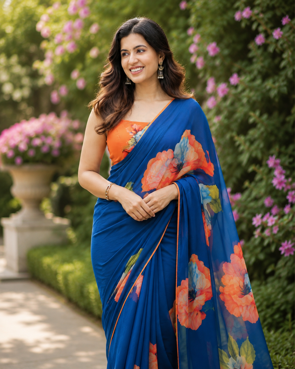 Royal Blue Floral Saree