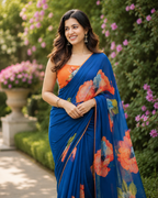 Royal Blue Floral Saree