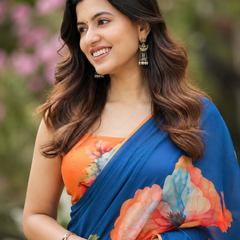 Royal Blue Floral Saree