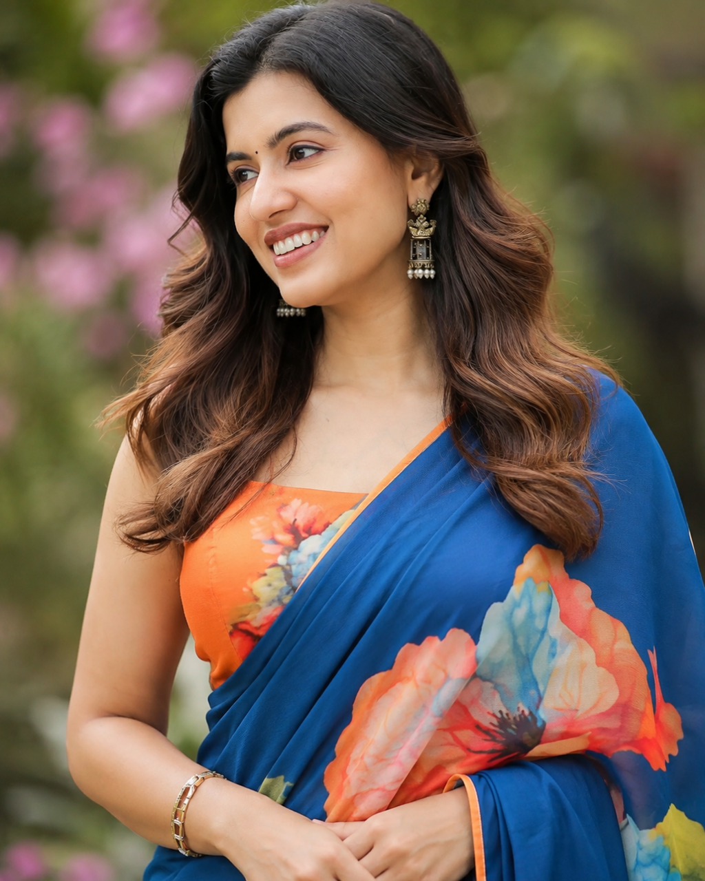 Royal Blue Floral Saree