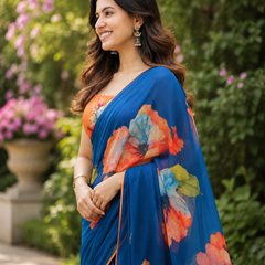 Royal Blue Floral Saree