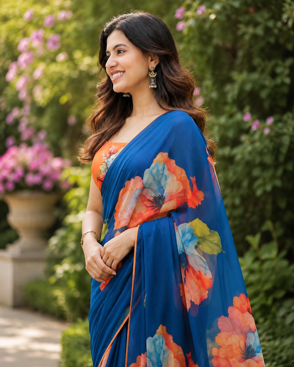 Royal Blue Floral Saree