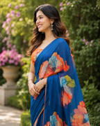 Royal Blue Floral Saree