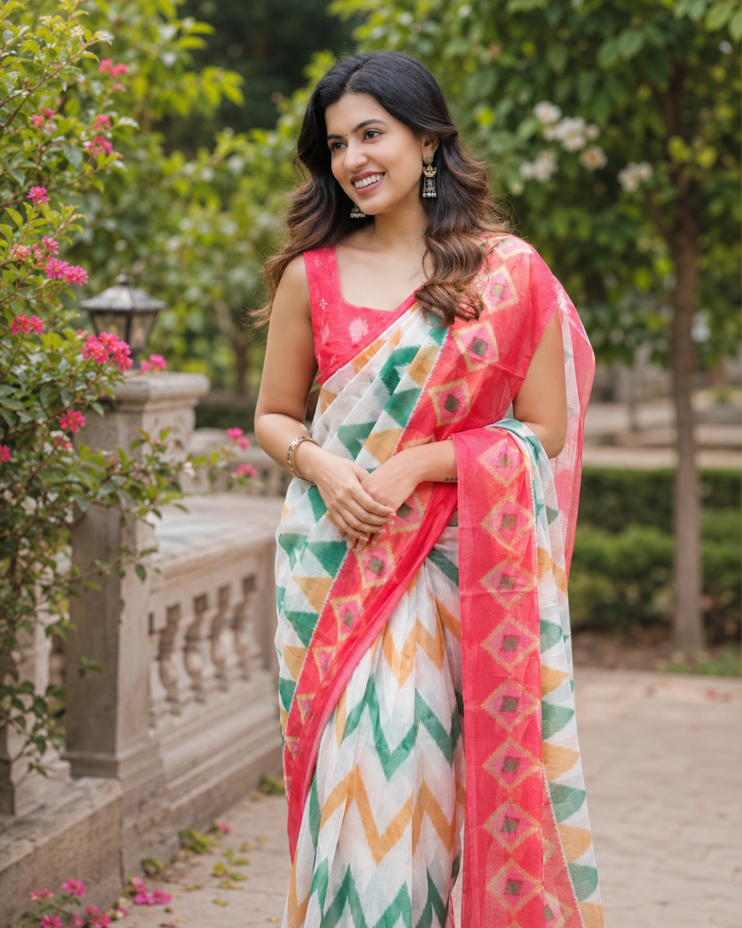 Coral Multicolor Chanderi Saree
