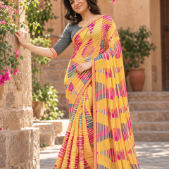 Mustard Yellow Diamond Block Striped Saree