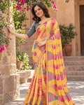 Mustard Yellow Diamond Block Striped Saree
